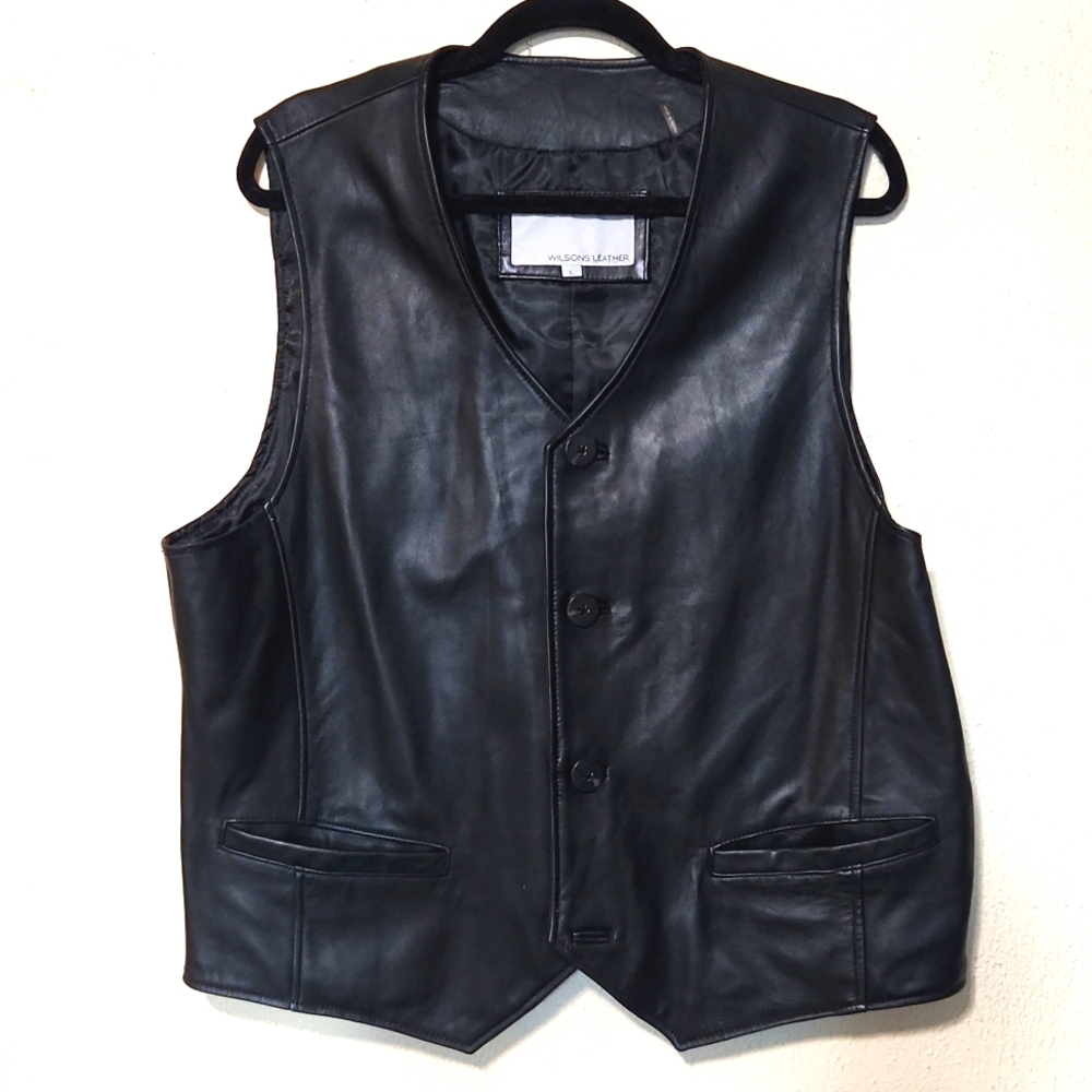 Wilsons Genuine Leather Black Vest Men's Large LIKE NEW! - Picture 1 of 13